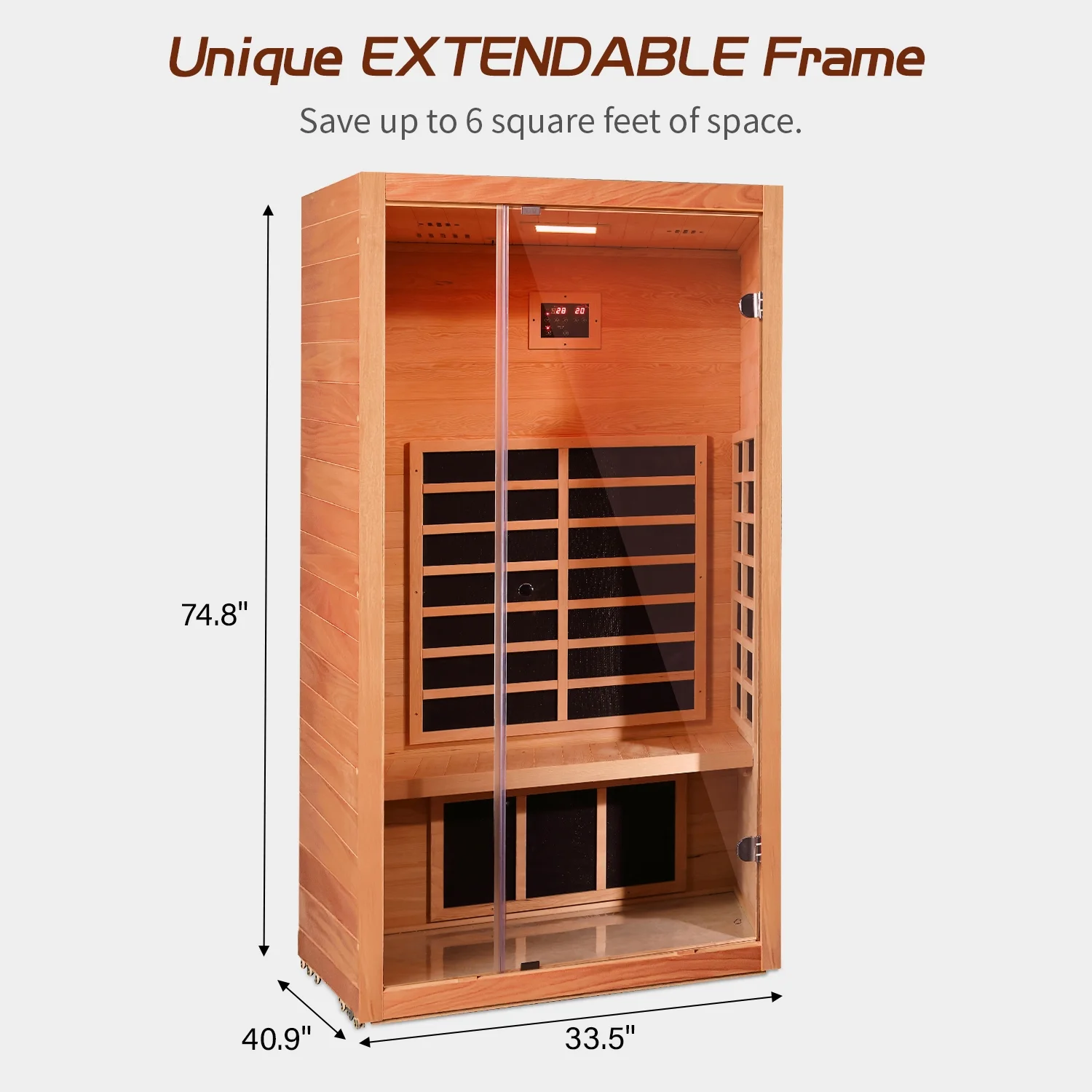 1-Person Extendable Infrared Sauna – Hemlock Wood Indoor System with Bluetooth, LED Lighting & Digital Controls