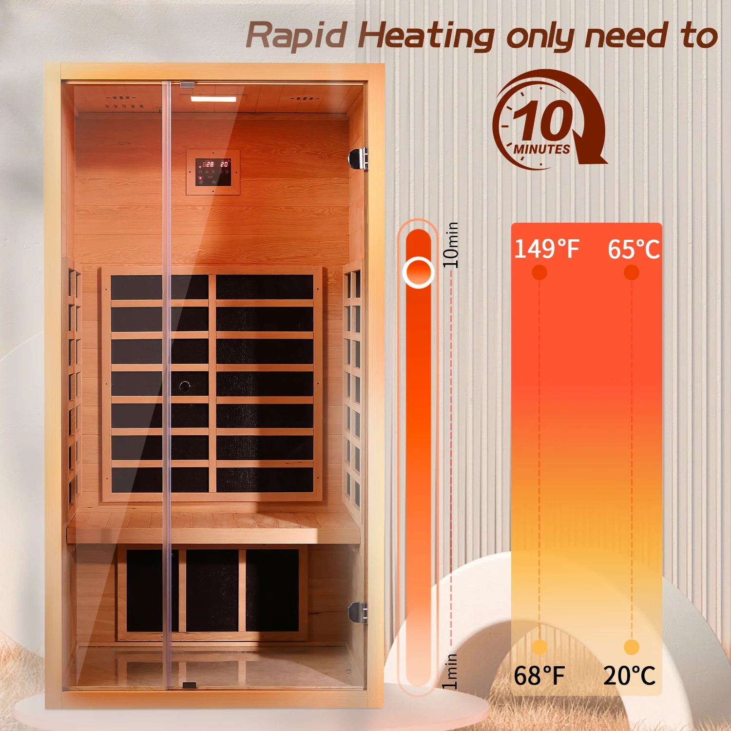 1-Person Extendable Infrared Sauna – Hemlock Wood Indoor System with Bluetooth, LED Lighting & Digital Controls